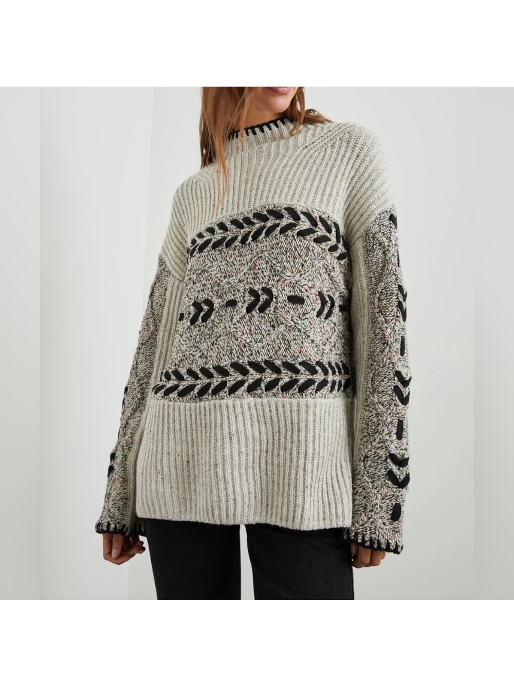 Rails Raini Heather Cables Sweater Size Large Black Grey Multi-Colour